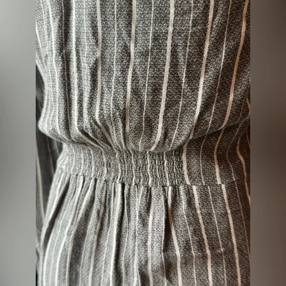 Lucky Brand Gray and White Striped Button-Front Long Sleeve Midi Shirt Dress XS - Picture 5 of 9